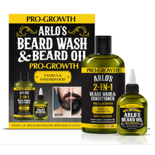 Load image into Gallery viewer, Arlo’s Pro-Growth Vanilla & Sandalwood Beard Wash & Beard Oil Kit – Includes 12oz Beard Wash & Conditioner AND 2.5 oz Beard Oil