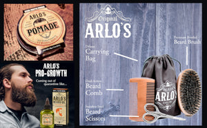 Arlo's 6-PC Mens Hair & Beard Grooming Set with Strong Pomade, Pro-Growth Beard Oil, Beard Brush, Beard Comb, Scissors, and Carrying Bag