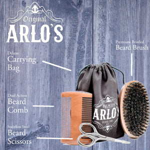Arlo's 6-PC Mens Hair & Beard Grooming Set: Matte Pomade, Coconut Beard Oil, Beard Brush, Beard Comb, Scissors, and Carrying Bag