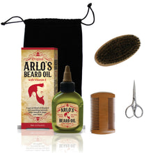 Load image into Gallery viewer, Arlo's 5-PC Mens Premium Beard Grooming Kit w/ Vitamin E Beard Oil 2.5oz - Beard Oil, Beard Brush, Beard Comb, Beard Scissors & Carry Bag
