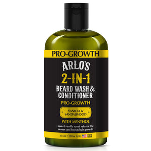 Arlo's Pro-Growth 2-in-1 Beard Wash and Conditioner - Vanilla Sandalwood with Menthol 12 oz