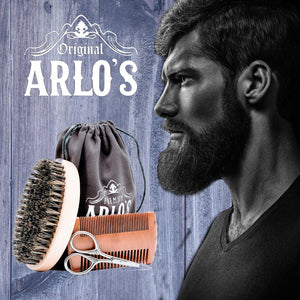 Arlo's 6-PC Mens Beard Grooming Set with Rid the Itch and Smooth and Shiny Beard Oils, Beard Brush, Beard Comb, Scissors, and Carrying Bag
