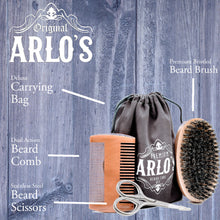 Load image into Gallery viewer, Arlo&#39;s 6-PC Mens Hair &amp; Beard Grooming Set with Strong Pomade, Pro-Growth Beard Oil, Beard Brush, Beard Comb, Scissors, and Carrying Bag