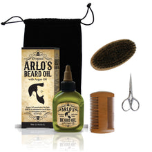 Load image into Gallery viewer, Arlo&#39;s 5-PC Mens Premium Beard Grooming Kit w/ Argan Beard Oil 2.5oz -Beard Oil, Beard Brush, Beard Comb, Beard Scissors &amp; Carry Bag