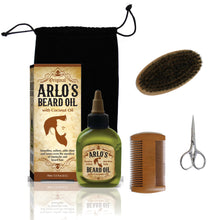 Load image into Gallery viewer, Arlo&#39;s 5-PC Mens Premium Beard Grooming Kit w/ Coconut Beard Oil 2.5oz Beard Oil, Beard Brush, Beard Comb, Beard Scissors &amp; Carry Bag